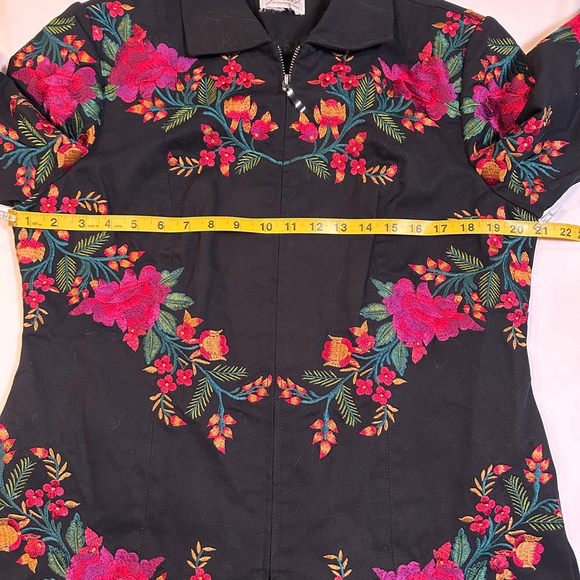 Spirit Embroidered Floral Jacket | Black Cotton Zip Folk Art Coat - M - Picture 3 of 9